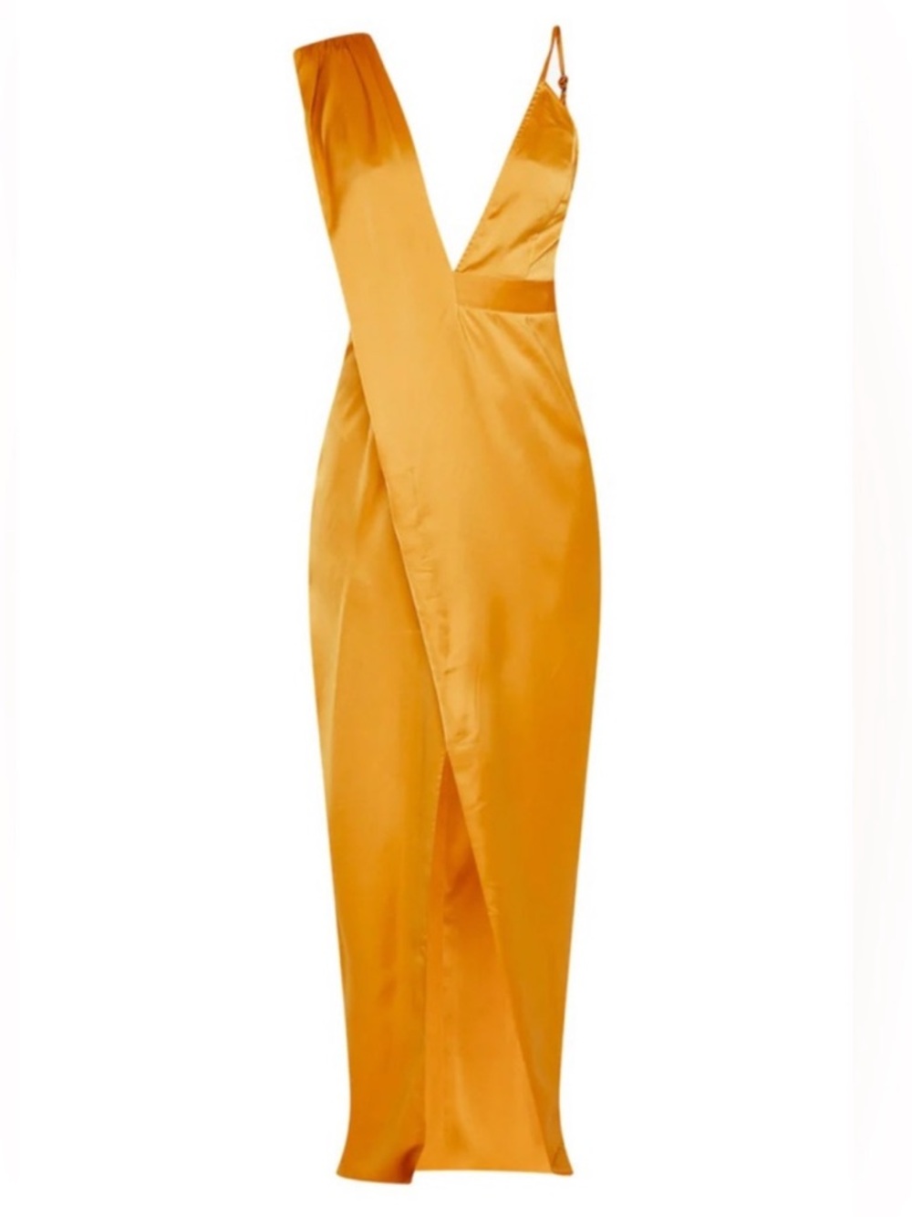 PrettyLittleThing Mustard Yellow Satin Plunge Maxi Dress - Picture 2 of 6